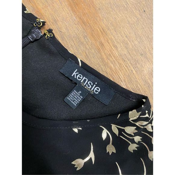 KENSIE (Saks Fifth) NWT Floral Metallic Gold Drop Waist Dress Black Sz 2, MP $98 - Picture 5 of 12